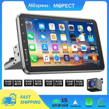 Autoradio Universal MOPECT Android 15 10.1" 360 ° Pantalla Táctil 1 DIN Inalámbrica CarPlay Android Auto GPS Navi RDS WiFi Micrófono FM 1