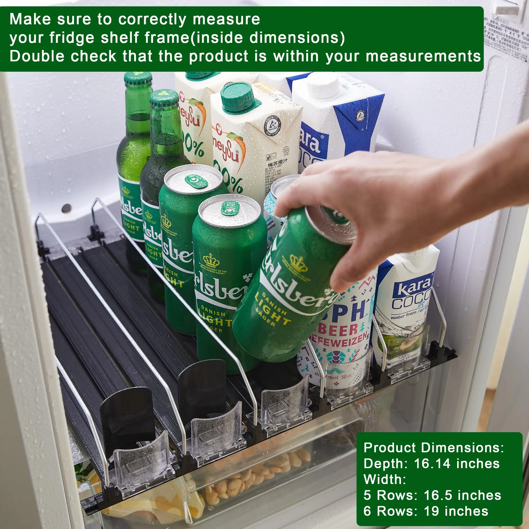 Kitchen Storage Rack Kitchen Storage Cans 1PC Drink Organizer Soda Can Dispenser Spring Push Canned Beverage Push Rack Holds 6Rows Canned Storage For Kitchen Refrigerator
