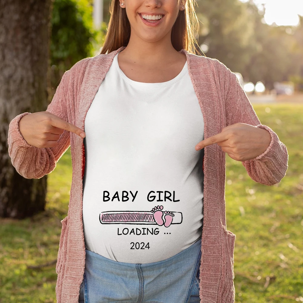Pregnancy Announcement Shirts Mom Baby Boy and Girl Loading T-Shirt Maternity Outfits Gender Reveal Baby Loading Shirts