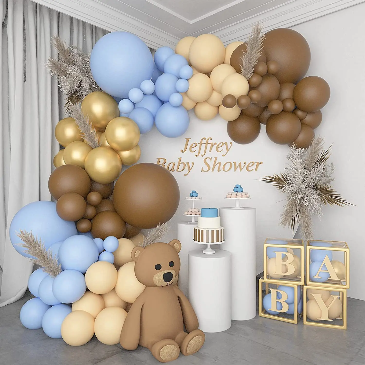 

144pcs Blue Metal Balloon Garland Arches Set Baby Shower Birthday Ballon Bear Teddy Babyshower Baloon Baby Boy Girls Balon 1st