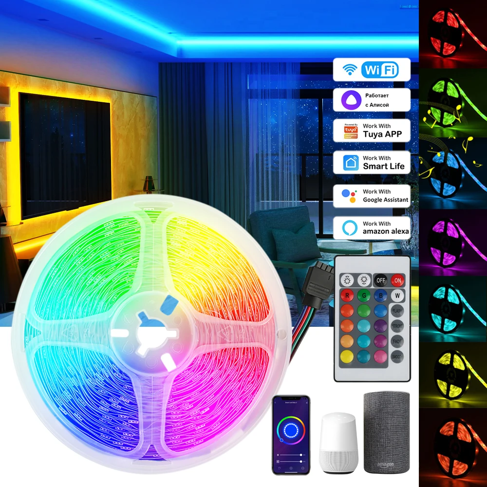 5M 10M 20M Tuya wifi Bluetooth LED Strip Lights RGB 5050 SMD Flexible Ribbon TV Backlight Belt Computer Display Decorative Light | Освещение