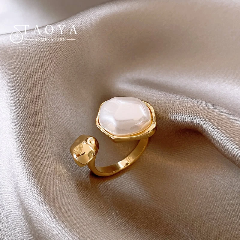 Nachahmung Barock Perle Design Geometrische Form Metall Offene Ringe 2024 Mode Schmuck Hochzeit Party Luxus Zubehör für Frauen
