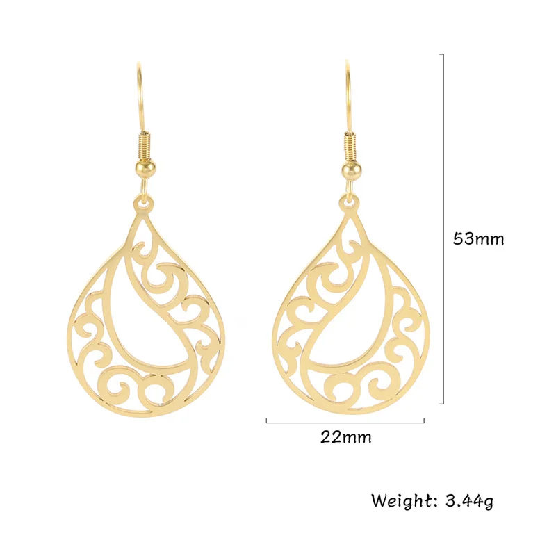 Edelstahl Frauen Böhmischen Filigrane Creolen Mode Silber Farbe Tropfen Ohrring Teardrop Schmuck Zubehör Boho Geschenk – Detail 24