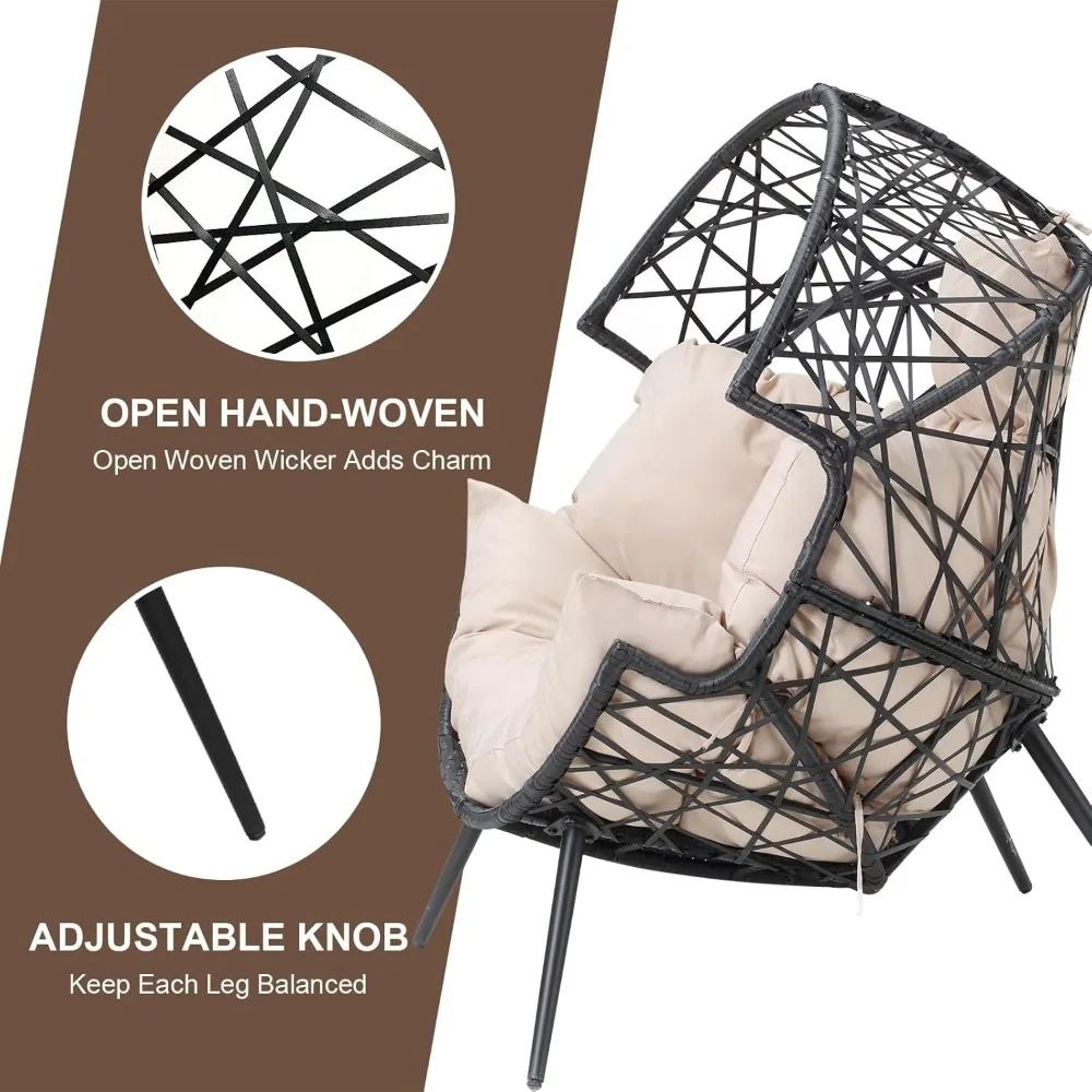 Egg Chair - Outdoor Patio Egg Chair Indoor Wicker Egg Lounger Chair with Cushion and Stand for Living Room Patio Backyard (Beige 6