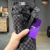 Glenchec Pattern Printed Jeans For Men Loosen Fit Mid Rise Wide Leg Casual Trousers Male 5