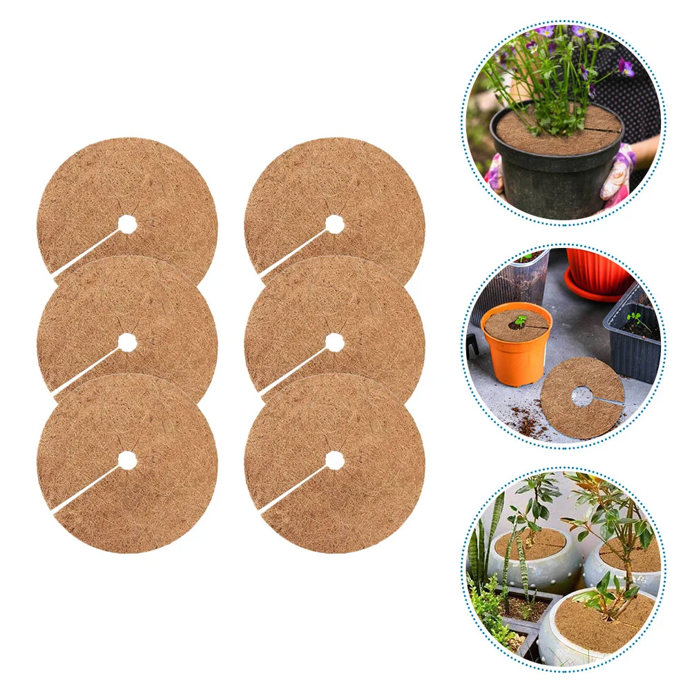 6 Pcs Coconut Protective Coir Mat Flower Pot Basket Liners Fiber Mulch Tree Plant Ring Mats Round Anti Garden