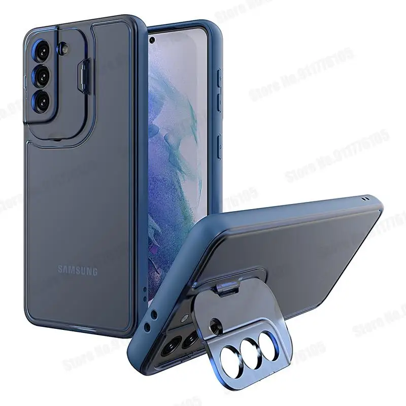 kawaii phone cases samsung For Samsung S22 Ultra Clear Flip Camera Lens Stand Protective Case For Galaxy S21FE S22 Plus A72 A52 5G Hard PC Ultra Slim Cover cute samsung phone case Cases For Samsung