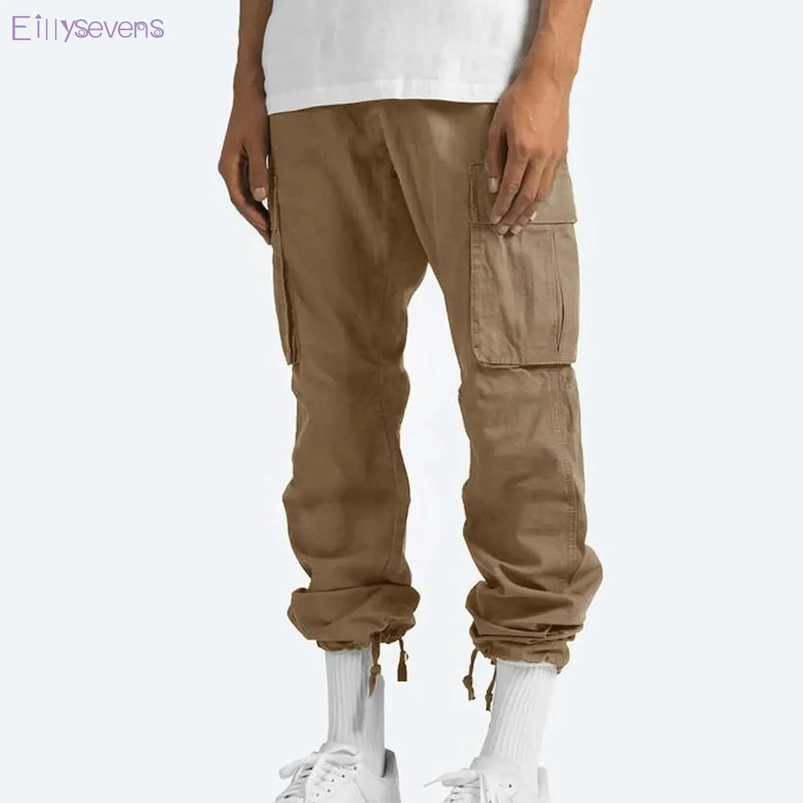 

Мужские брюки-карго, новинка 2024, трендовые брюки, комбинезон с несколькими карманами, однотонные повседневные модные облегающие спортивные брюки, повседневные брюки