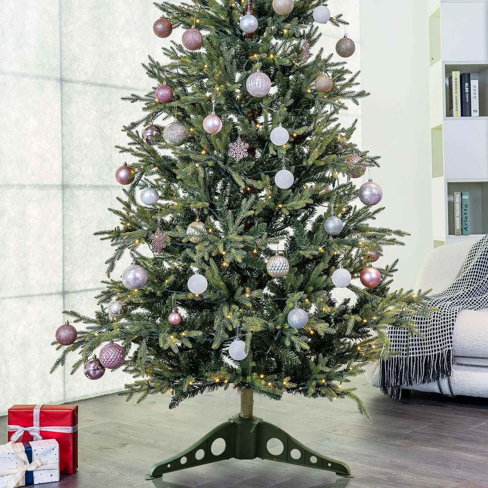 Christmas Tree Stand Base Artificial Christmas Tree Base Detachable Green Xmas Holder Snowball Ornament Fat Lady Sculpture