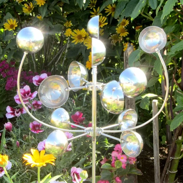 Dekoratív Szélmalmok Kovácsoltvas Kültéri Szélmalom Szobor Ezüst Művészeti Kézműves Udvari Dísz Otthoni Dekoráció A Gyepkerthez - Image 3