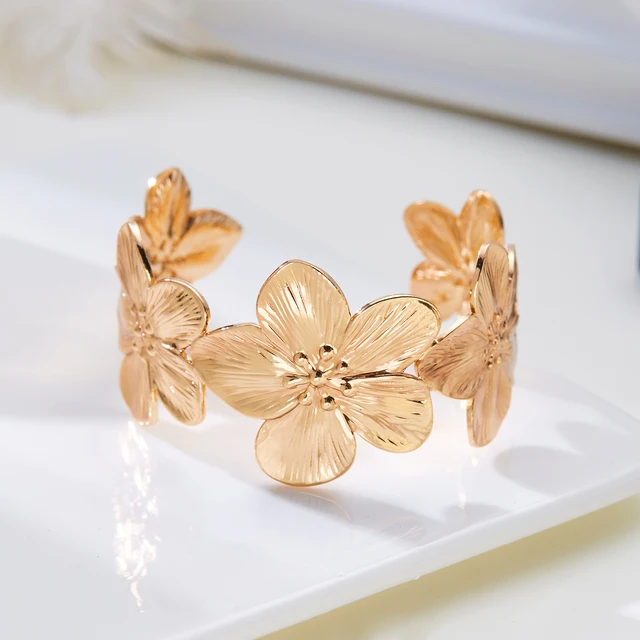 High Quality Metal Flower Cuff Bracelets For Women Silver Color Gold Plated Butterfly Chunky Bangles Boho Vintage Punk Jewelry