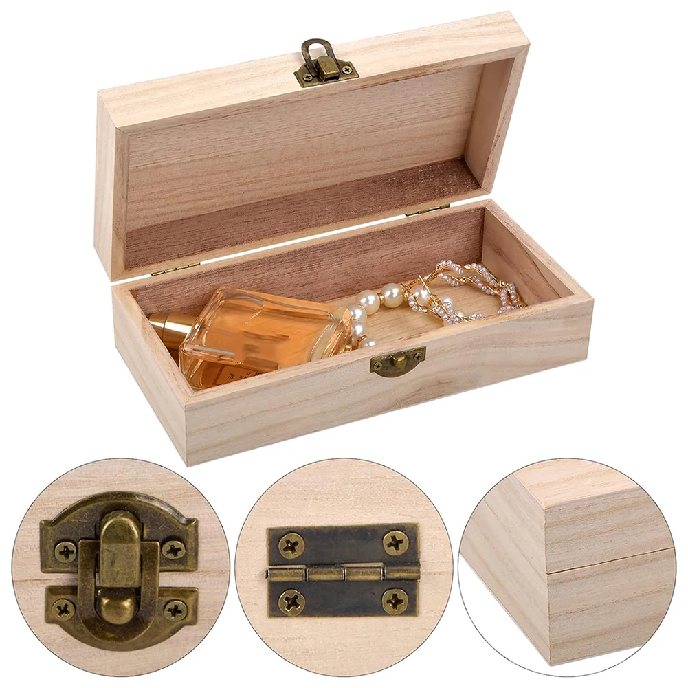Description Picture 2 of itemRectangular Wooden Storage Box Retro Buckle Wooden Box Clamshell Wooden Gift Box For Jewelry Necklace Bracelet Rings Packing Box