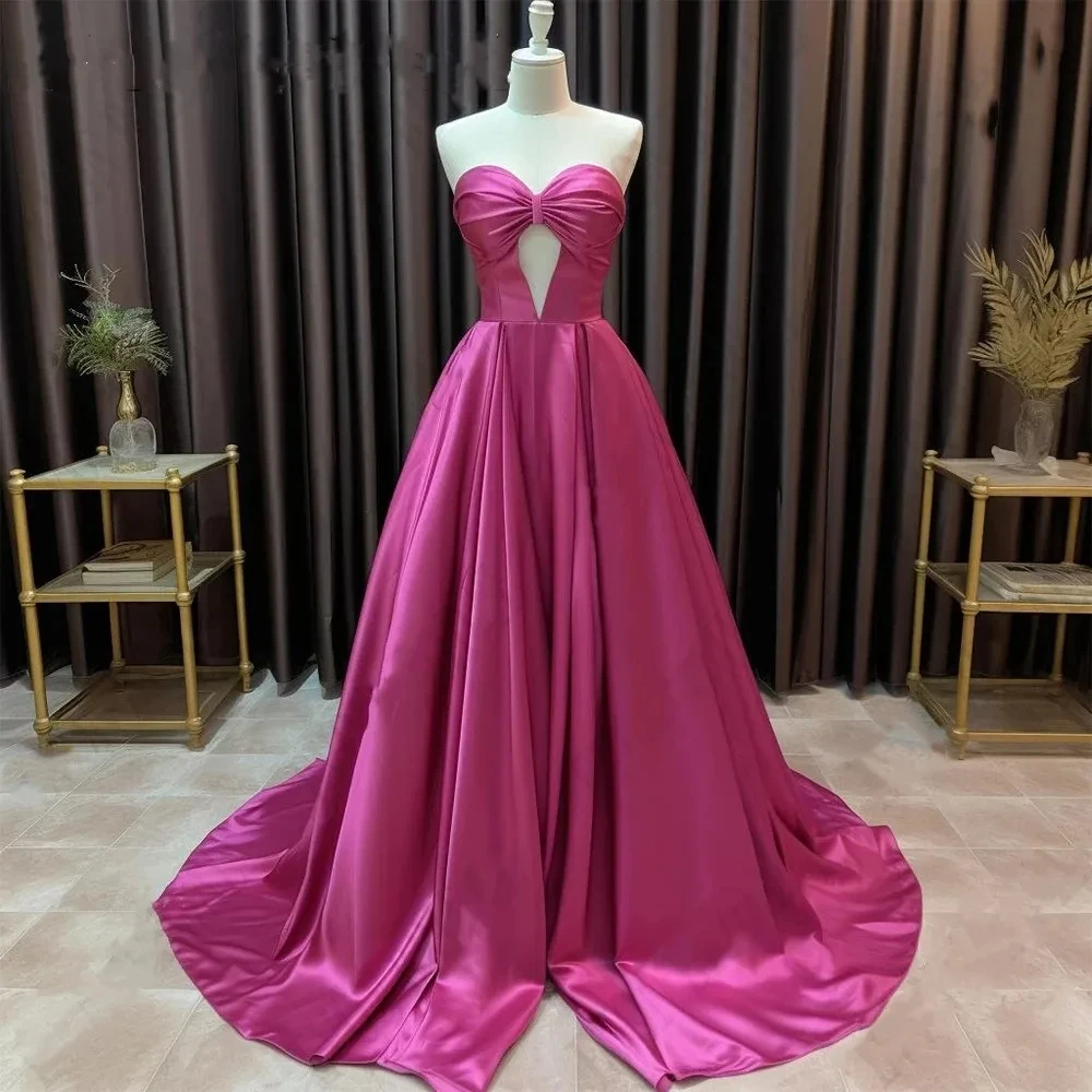 

Розовое атласное платье для выпускного вечера, ТРАПЕЦИЕВИДНОЕ женское платье без рукавов, большая юбка с подолом, вечернее платье