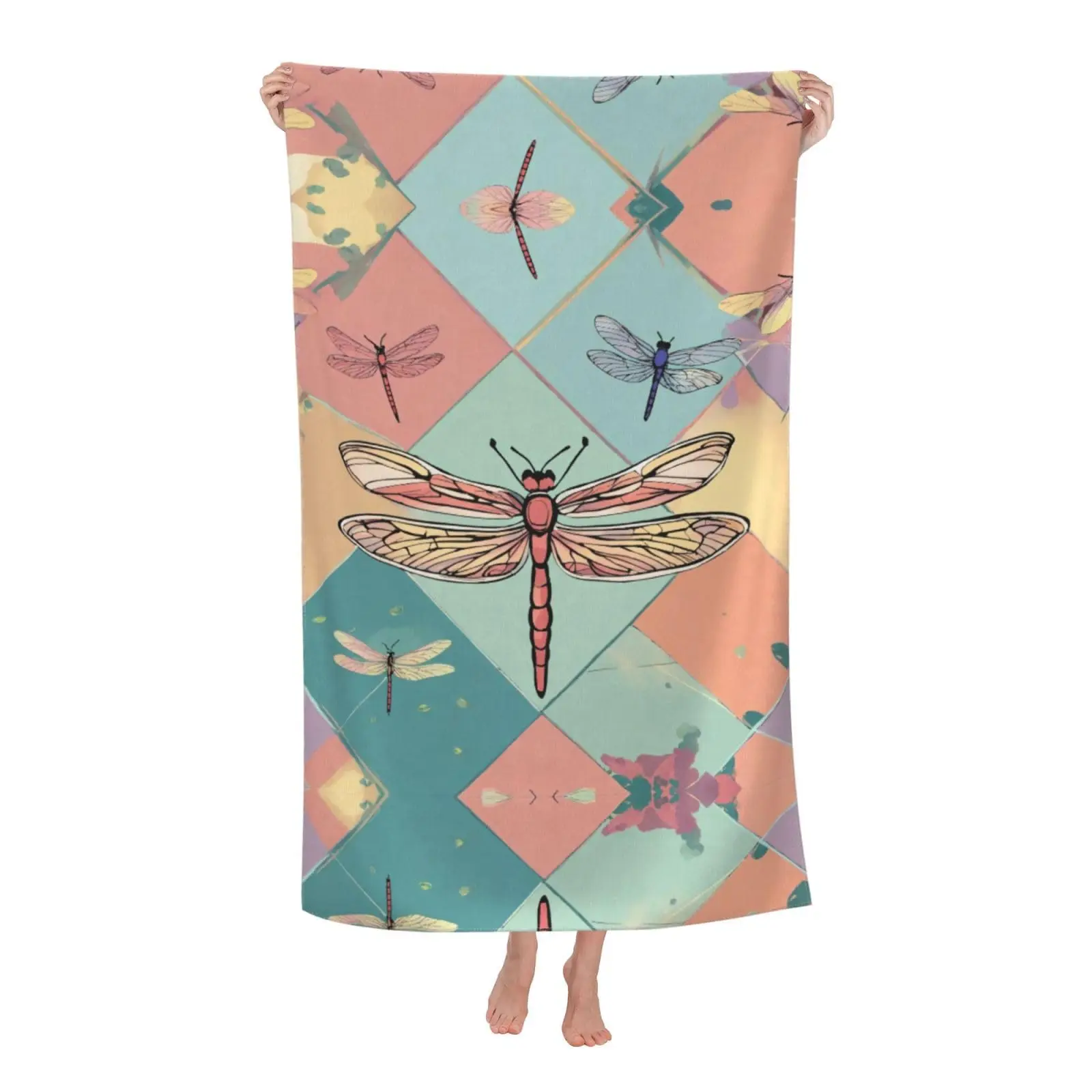 

Dragonflies and Flowers Beach Towel Oversized Lightweight Swim Pool Travel Camping Blanket Quick Dry Microfiber for Men Women