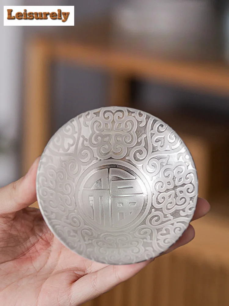 70ml Creative 999 Sterling Silver Master Cup Ceramic Teacups Office Small Tea Bowl Household Handmade Chinese Kung Fu Drinkware