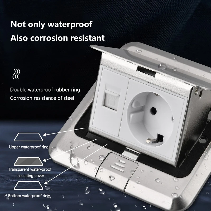 Gold Stainless Steel Hidden Pop-Up Floor Socket with USB Outlet - European Standard, Waterproof Design