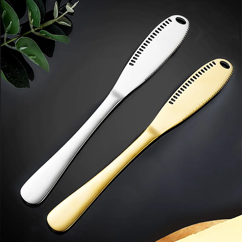Stainless steel western food butter knife vacuum titanium plating household butter cheese baking knife with holes