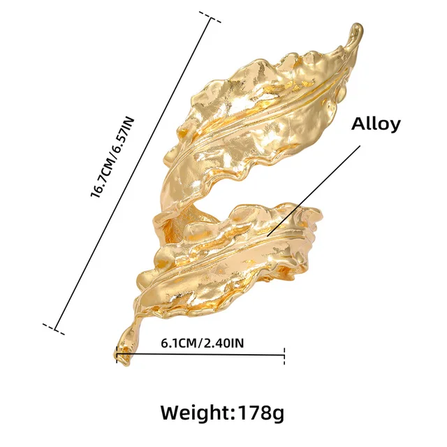 New Gold Color Leaf Alloy Bracelet Bangle for Women Girls Bohemian Hip-hop Exaggerated Chunky Punk Jewelry Gifts 2024 Trendy 3
