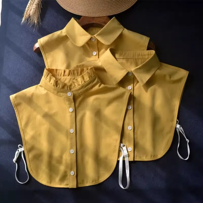Yellow Cotton Fake Collar Women Blouse Shirt Decor False Collar Top Woman Detachable Collar Shirt Women Tie Removable Half Shirt