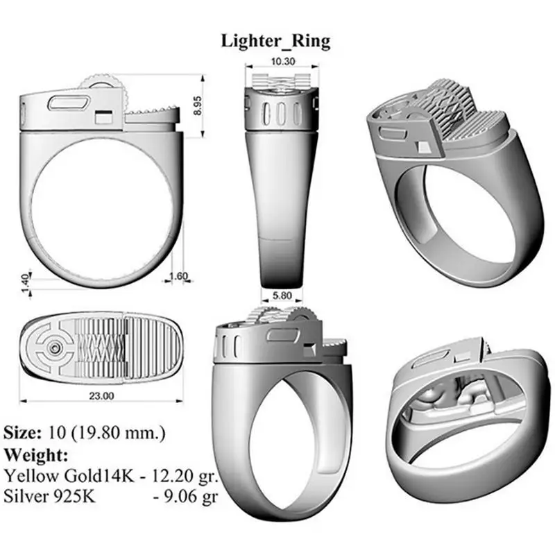 Finger Ring Gold Plated Lighter Ring For Men Women Punk Style