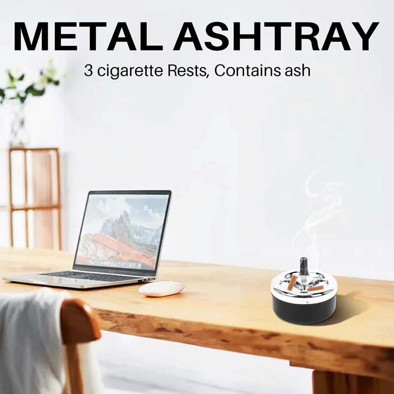 NOCM-Round Push Down Cigarette Ashtray with Spinning Tray Black cigarettes ashtray