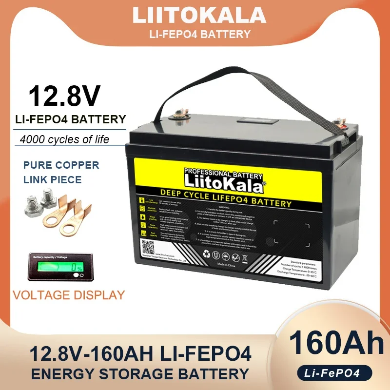 LiitoKala 12V 160AH LiFePO4 Battery 12.8v 4s Lithium Iron Phosphate Cycles inverter Car lighter Batteries 14.6V 10Ah Charger