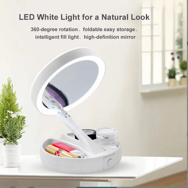 Miroir de vanité grossissant 1X 10x avec LED éclairé, Flexible et pliable, miroir de maquillage de bureau, éclairage, lampe de maquillage pour Dressing 3