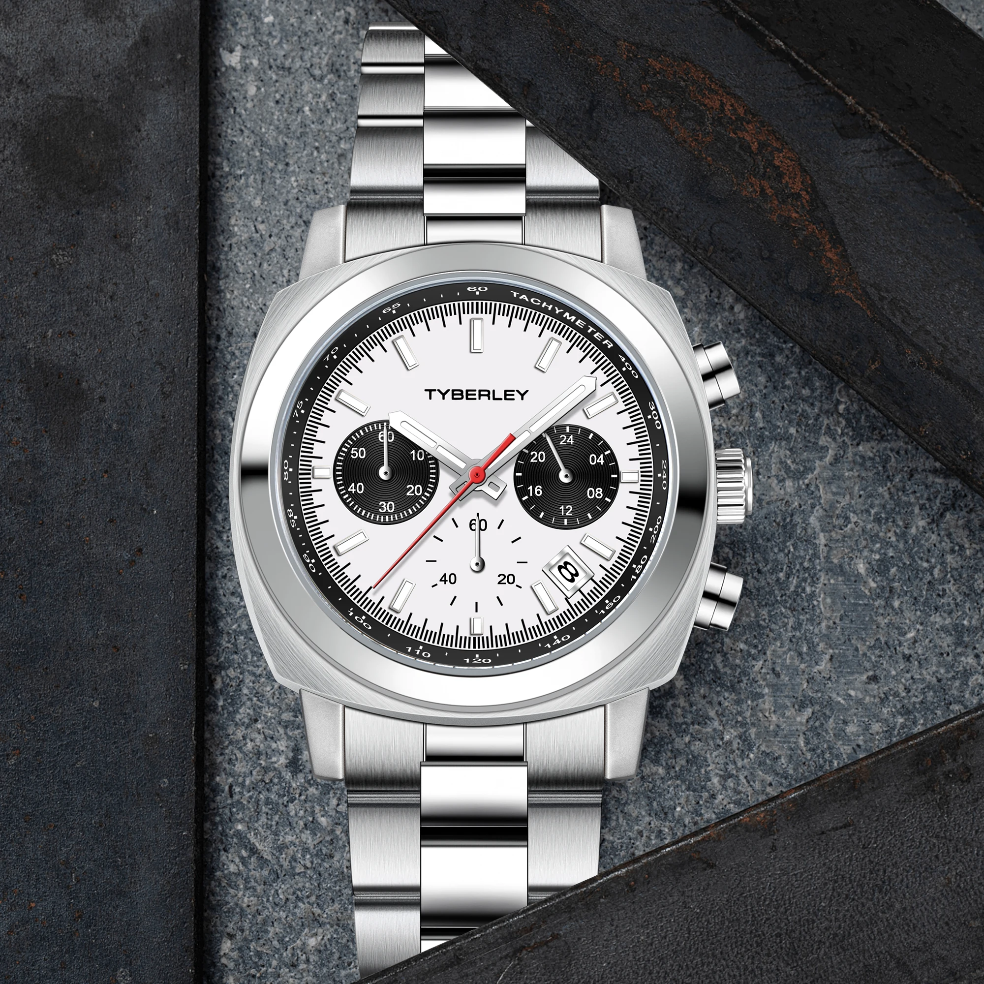 TYBERLEY RollsTimi Classico Orologio da uomo VH31 Movimento al quarzo Quadrato Cassa in acciaio inossidabile Cinturino in pelle impermeabile Semplicità Orologi da polso Business