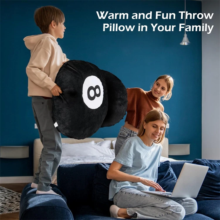35cm 8-Ball-Wurfkissen, schwarze 8-Ball-Plüschkissen, Sport-Wurfkissen, Kissen für Zuhause, Sofa, Schlafzimmer, Wohnzimmer – Detail 8