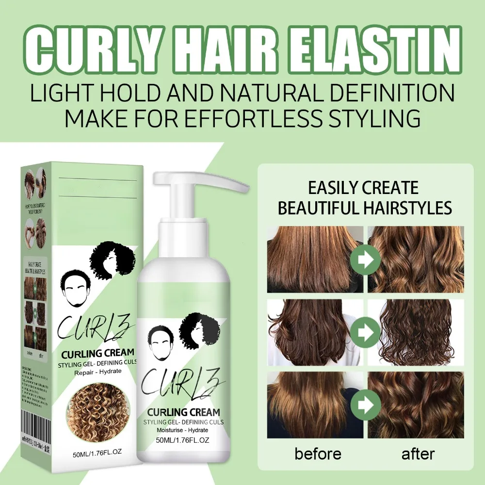 Hair Curling Cream Anti-Frizz Bouncy Resilient Enhancer Styling Lotion Prevent Hair Breakage Smooth Moisturizing Care 50ml curly hair styling cream