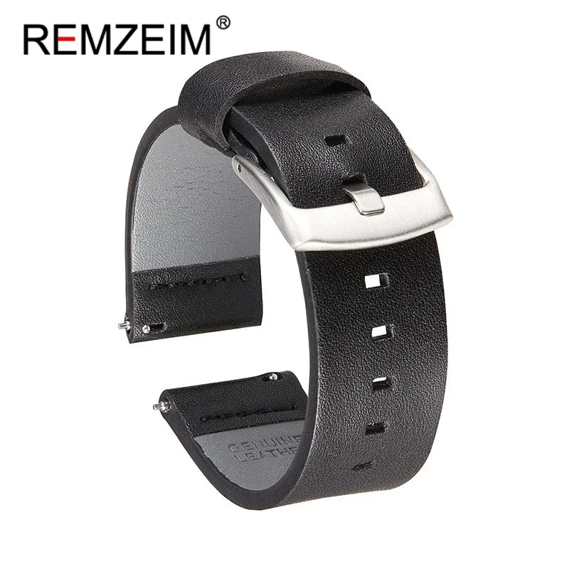 Premium Gray Genuine Leather Watch Band Strap with Quick Release