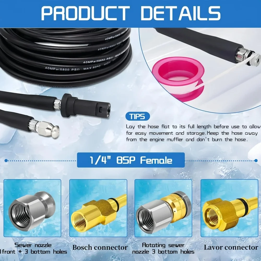 Sewer Drainage Cleaning Hose Pipe Cleaning Kit High Pressure Washer Pipeline Sewage Dredging Jet Hose For Karcher Bosch Lavor