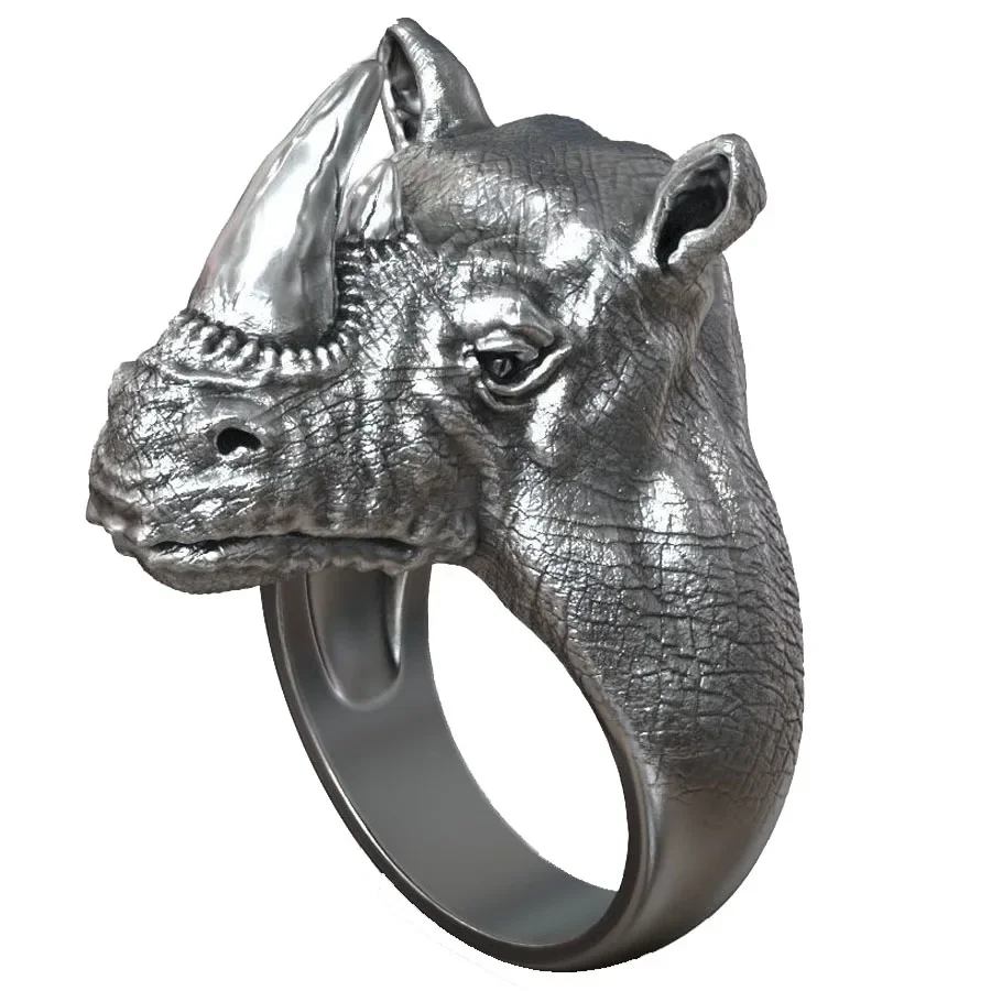 27g 3D Full Of Power Wild Rhinoceros African Savannah Animal Mens  Customized 925 Solid Sterling Silver Black Gold Ring Many Siz giraffe iron statue 20 8 inches handmade iron african giraffe statue sculpture animal figurine