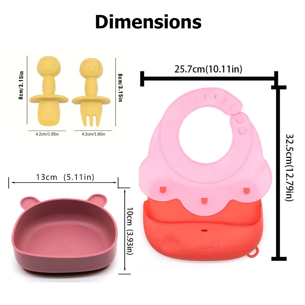 Silicone Bib & Tableware Set Waterproof & Easy to Clean Free Name Engraving Creative Gifts Customized for Babies