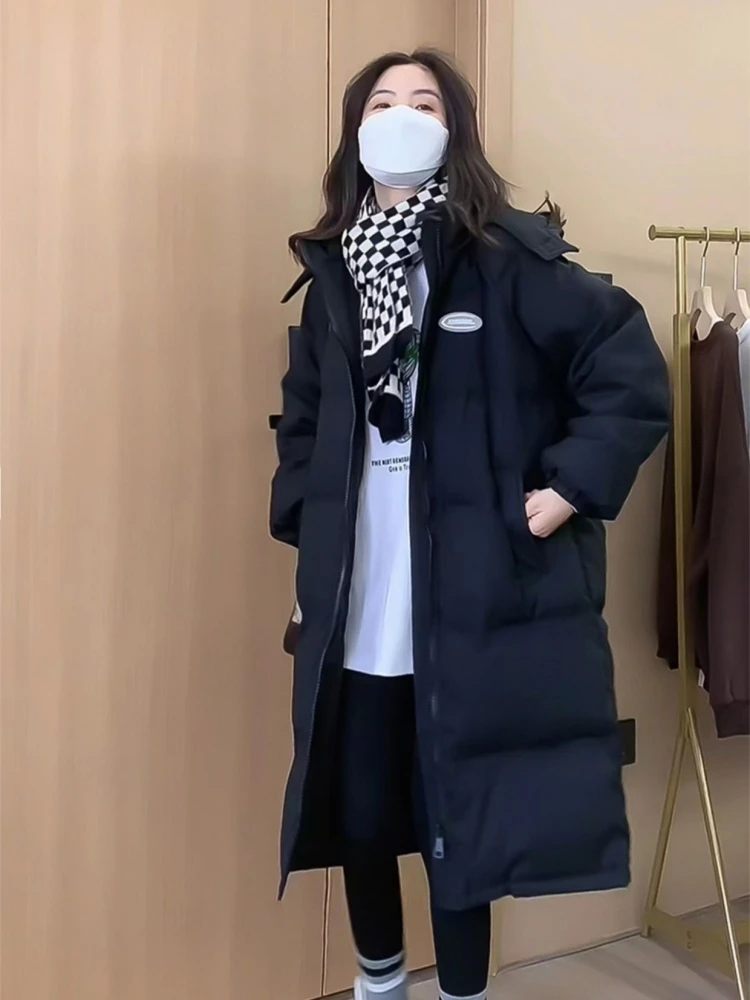 여성용 후드 포켓 캐주얼 코튼 두꺼운 파카, 롱 다운 코트, 한국 스타일 오피스 레이디 의류, 가을 신상 재킷, 겨울