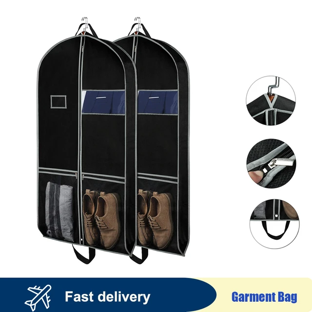 2 pcs noir sacs à vêtements avec fermeture à glissière, poche pour costume  en matériau non