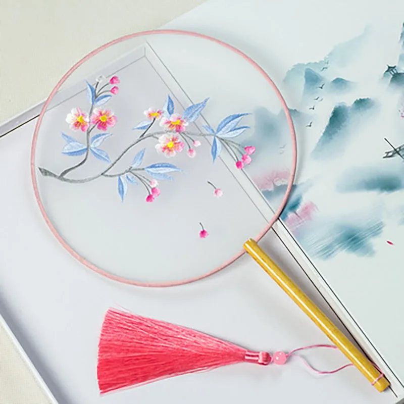 Chinese Embroidery Circular Fan, Han Ancient Dance Hanfu Cheongsam, Translucent Silk Round Fan, Hand Circular Fan