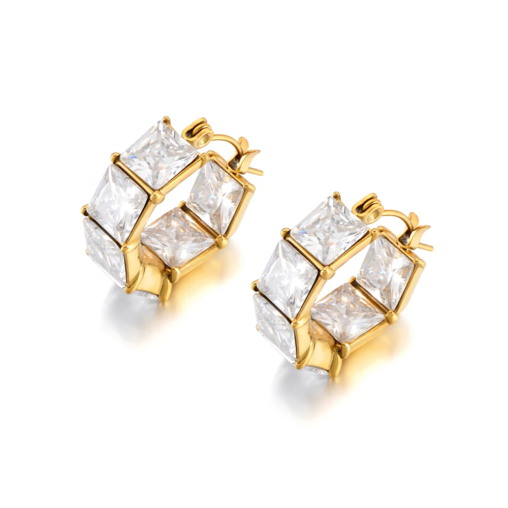 JeeMango Trendy quadratischer Kristall-Zirkonia-Creolen-Ohrring für Damen, Edelstahl, modisch, glänzend, CZ-Ohrschmuck, Geburtstagsgeschenk, E26066 – Detail 1