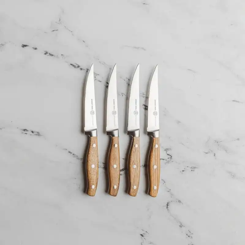 

Pc Acacia Series Forged Stainless Steel Steak Knife Set; Acacia Wood Handles