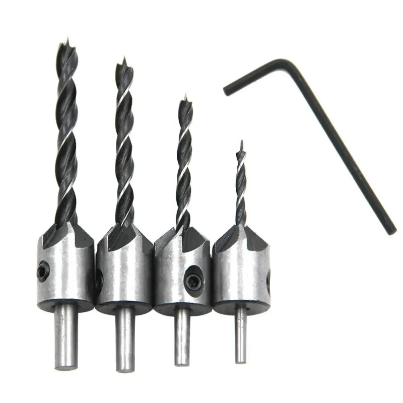 4pcs Three Pointed Woodworking Counterbore Drill Bit Set 3-6mm Reaming Drill Screw Chamfering Hole Opener
