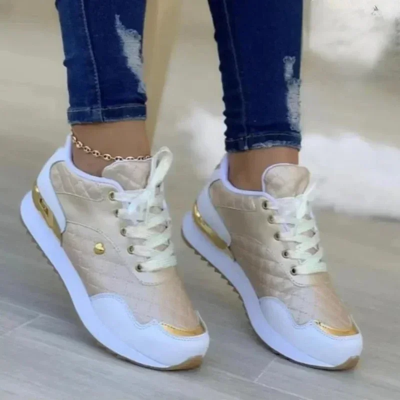 2025 Women's Mesh Sneakers Patchwork Lace Up Flat Shoes for Women Lightweight Female Shoes