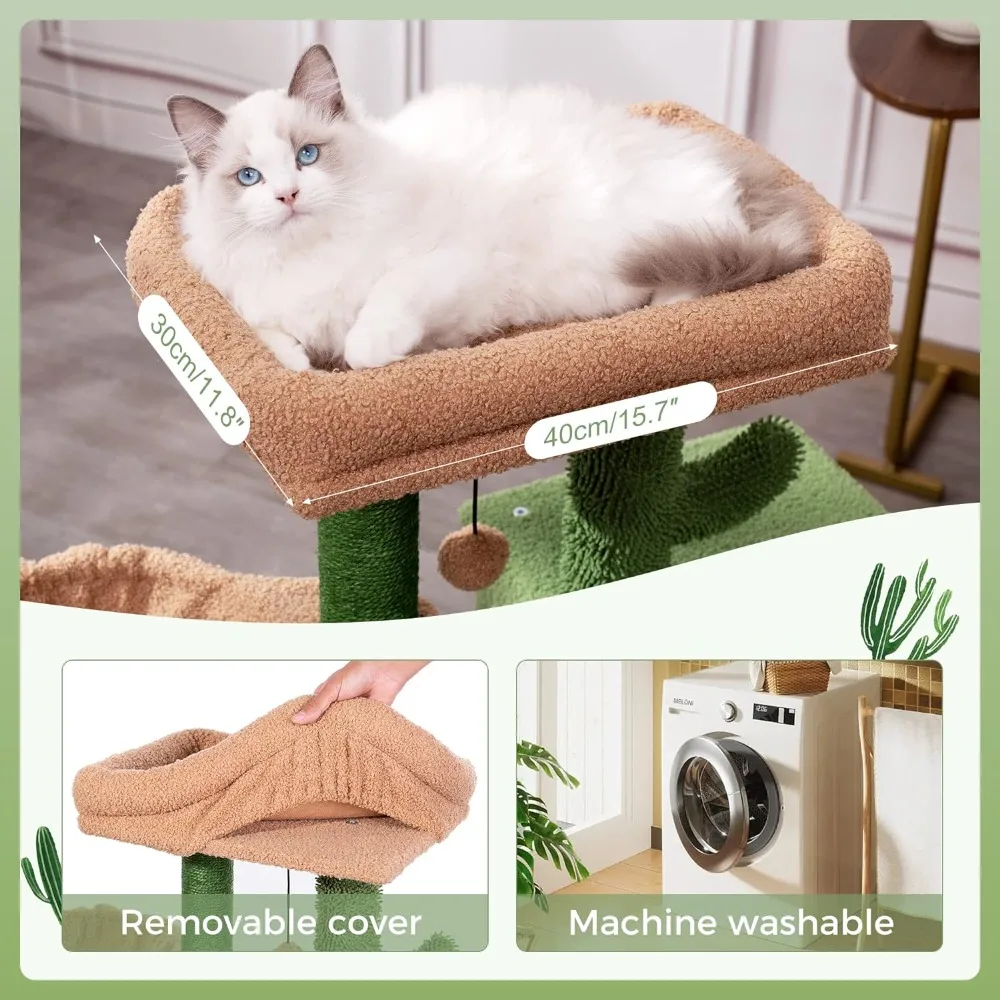 

Cactus Cat Tree 34 Inches Cute Cat Tower with Padded Top Perch, Comfy Hammock, Private Condo, Fully Scratching Post