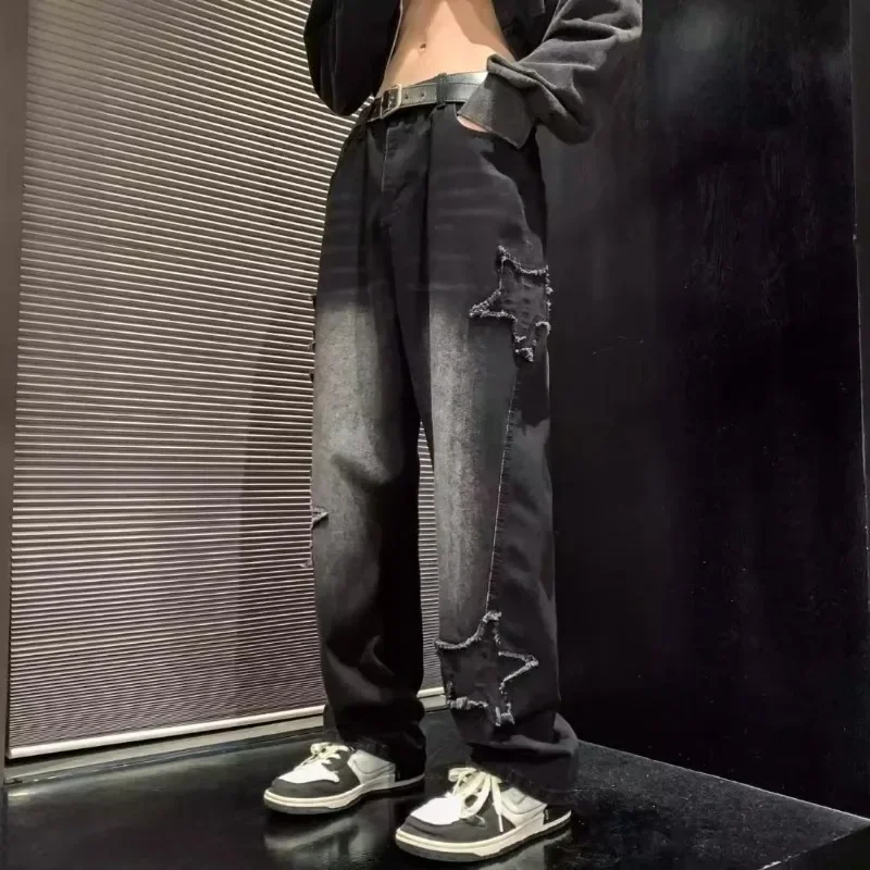 2025 New Fashion Stars Towel Embroidery Brown Men Jeans Pants Y2K Clothes Straight Hip Hop Cotton Trousers Pantalon Homme view 4