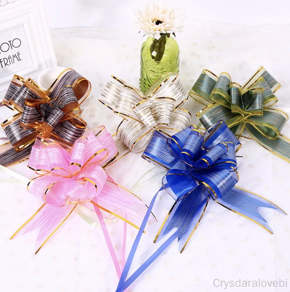 

100pcs Exquisite Large 5cm Organza Pull Bow Flower Ribbon Party Wedding Car Marriage Room Decoration Gift Wrap