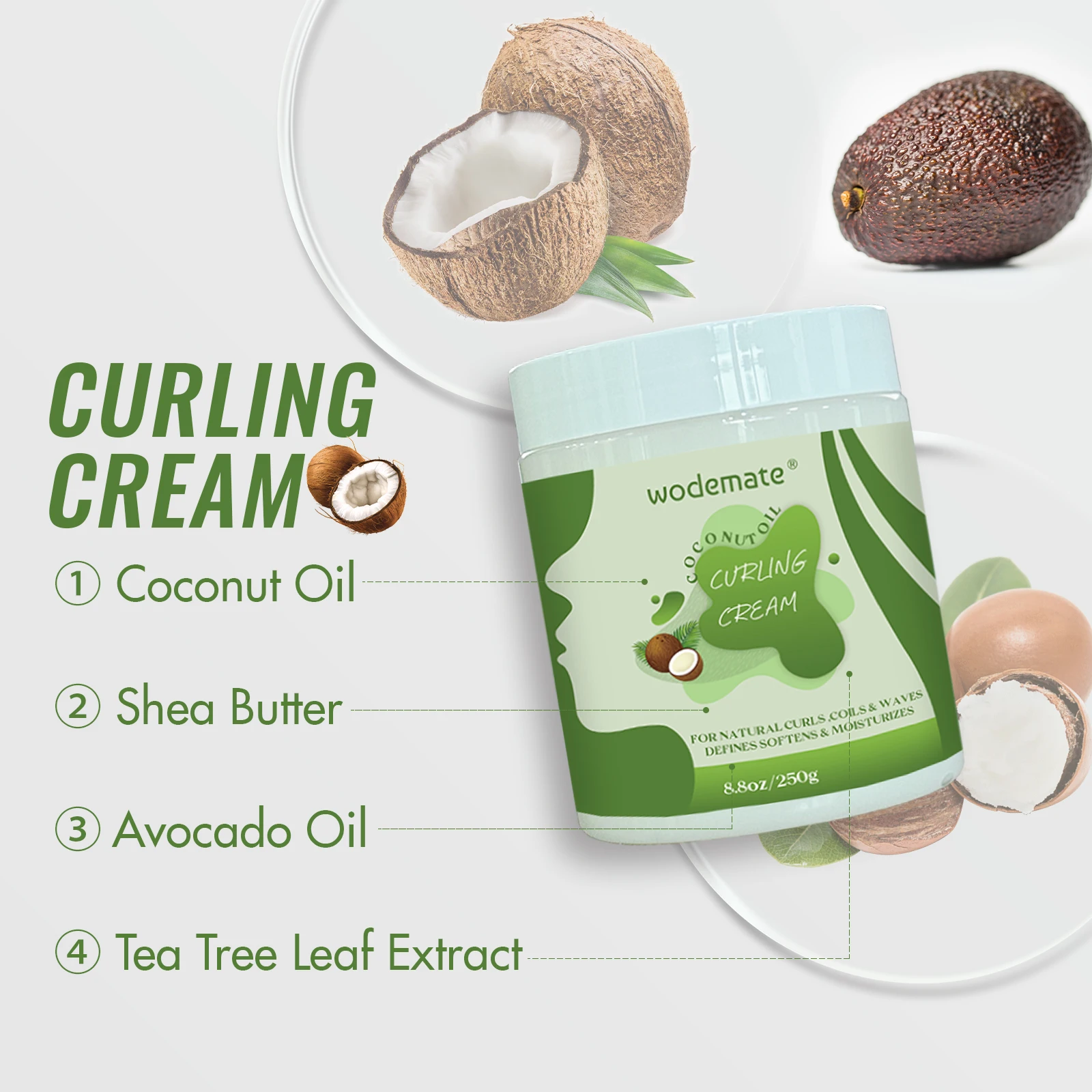 250ml Private Label Add Shine Private Label Coconut Scent Natural Ingredients Curling Cream for Natural Hair
