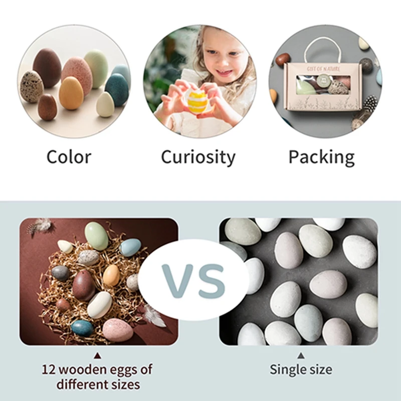 1Set Wooden Color Artificial Egg Toys Easter Eggs Handmade DIY Egg Easter Party Decorations Creative Building Blocks Place Toys 4