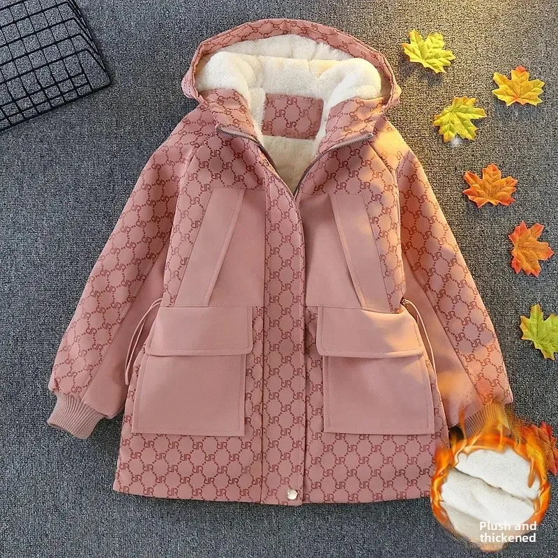 S stitching fleece padded coat pink