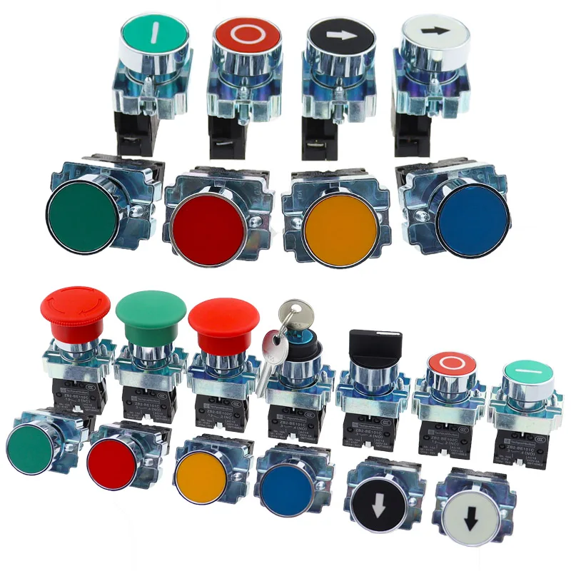 Button switch self reset XB2 small mushroom head emergency stop 22mm knob key start inching power on XB2 BS542 XB2 BA31 XB2 BA42