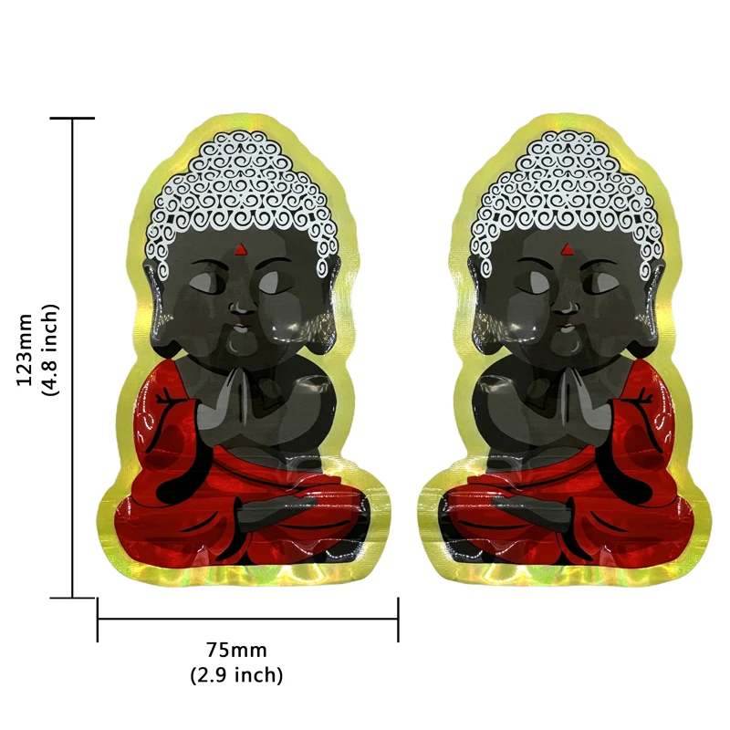 Mylar Bags Holographic Mylar Bags Holographic Storage Bag Holographic Bags Buddha Bag Small Shape 7.5x12.5cm 100 pcs 1-3.5g Mylar Bags Holographic Zipper Bag Smell Proof Zip lock Pouch Small Bags