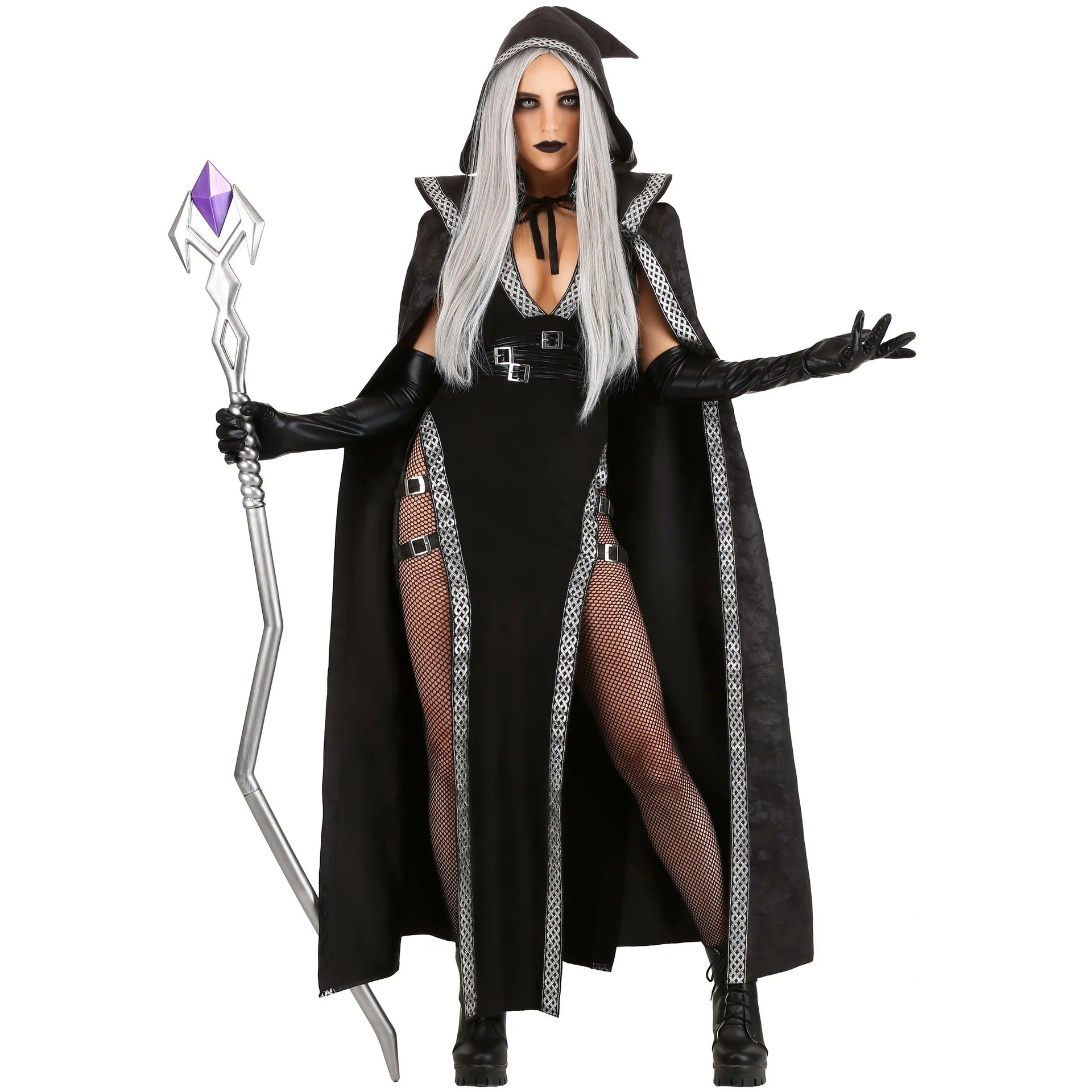 

Women's Medieval Retro Hoodie Mystical Dark Sorcerer Warlock Costume Scary Magic Wizard Uniform Cosplay Halloween Fancy Dress